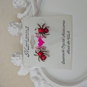 Stunning Swarovski Crystal Spider Post Earrings In Bright Red, NWT